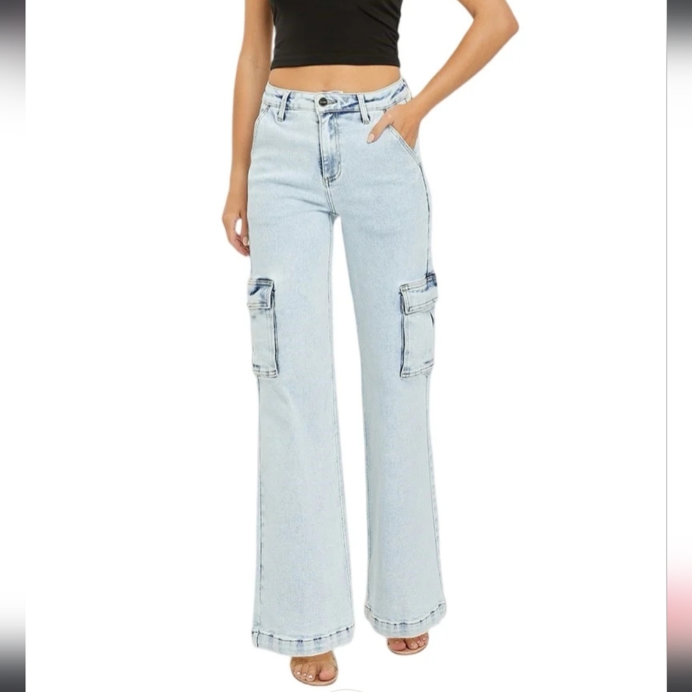 Risen Jeans Wide-Leg High-Rise Cargo Denim-NWT